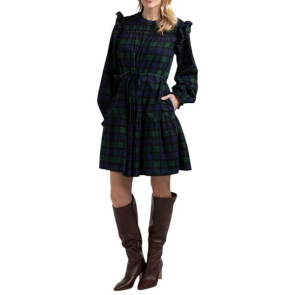 LEA Blackwatch Smocked Top Mini Dress - Picture 1 of 2